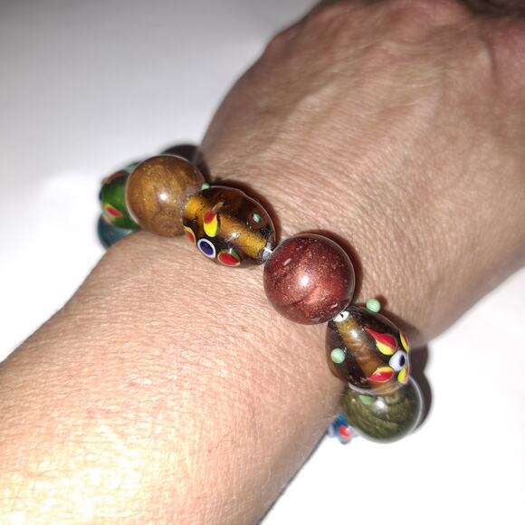 Art glass (10) colorful stretch bracelet smaller wrist Snug fit 3" not stretched - Picture 3 of 6